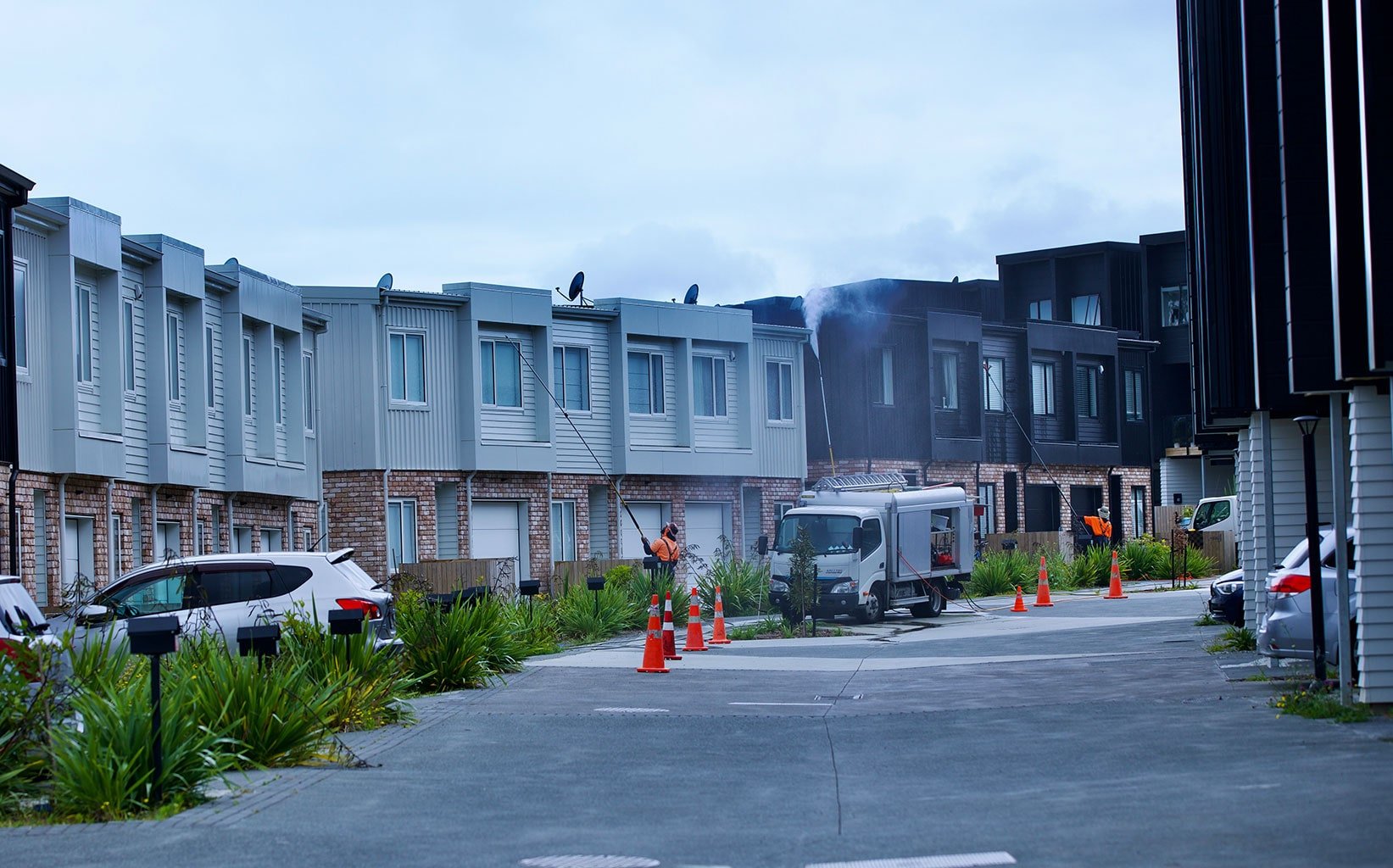 Pressure washing in action